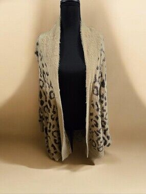 Beige Leopard Print Open-Front Womens Sweater Cardigan By Bucket List  Size L
